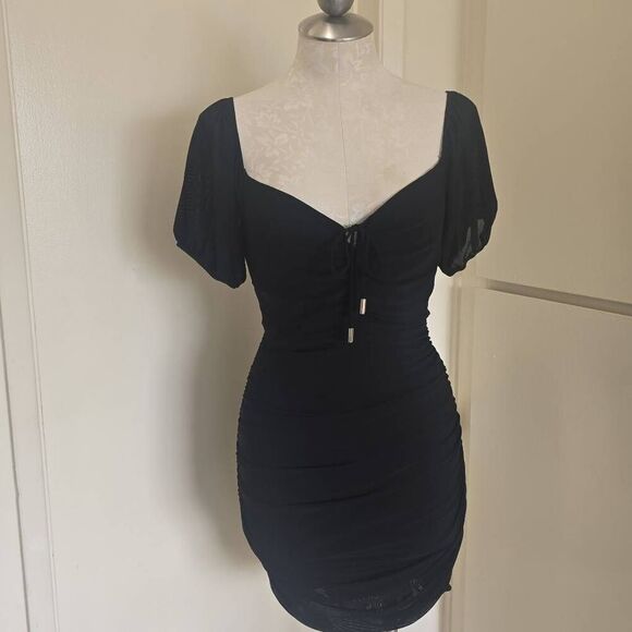 Runway Goddess Sophie Blk. RUCHED Mesh Mini Dress, NWT, - Picture 5 of 11